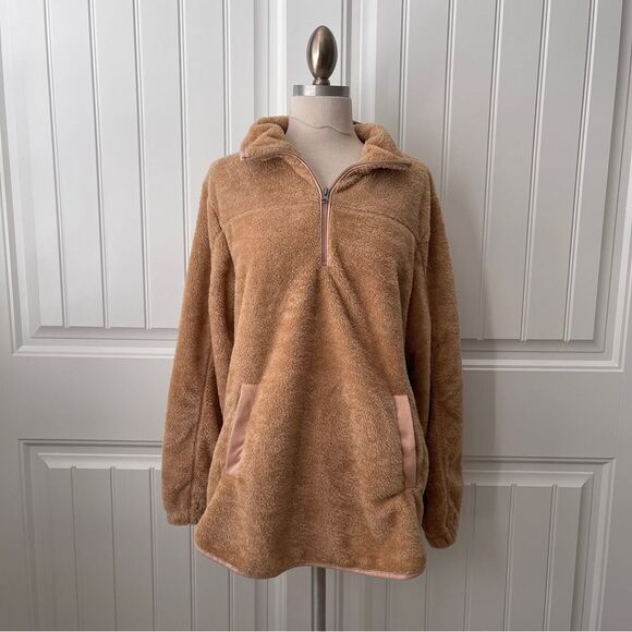 Pink Lily Tops - Pink Lily Tan Quarter Zip Sweater